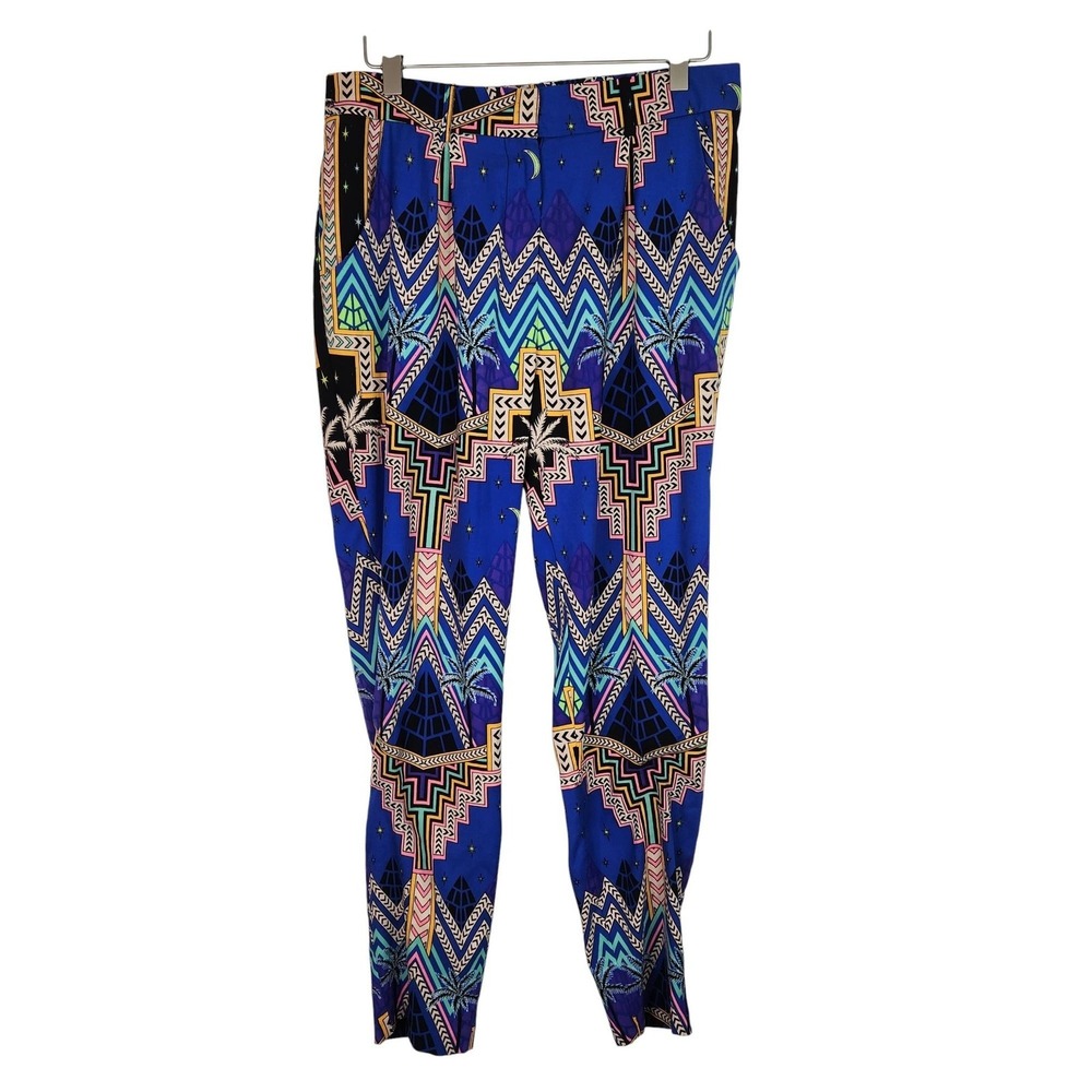 MARA HOFFMAN Pants‎ Womens 4 Blue Multicolor Geometric Palm Star Print Tapered